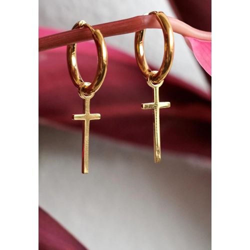 Wildcat - Little Cross Gold - Boucles D'oreilles - Jaune - Onesize - Acier Inoxydable,Métal