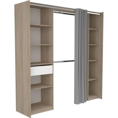 Ekipa - Kit Dressing - 2 Colonnes - 1 Tiroirs - 10 Étageres - Décor Chene Dakota Blanc - 198 X 200,3 X 50 Cm - Garance