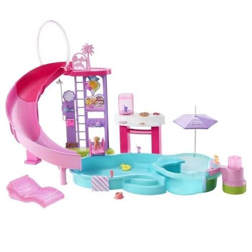 Barbie - Coffret Piscine de Rêve - Toboggan et jacuzzi - Plus de 20 accessoires - Barbie - JFP01