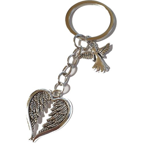 Kal-Porte-Clés Ange Gardien, C?ur Avec Ailes, Ange, Argenté Effet Ancien, Taille Unique