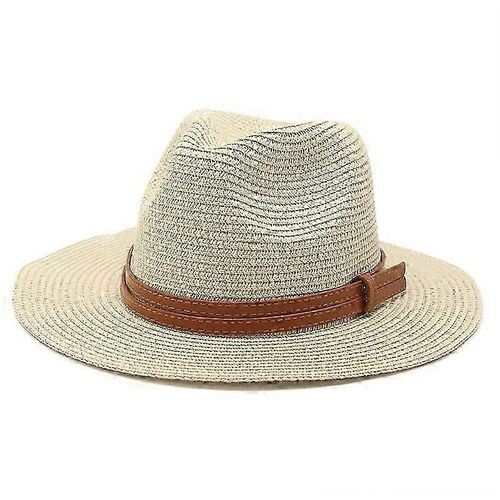 Chapeau De Paille Femmes Chapeau De Soleil Pliable À Large Bord Chapeau De Protection Uv Avec Sangle En Cuir Pu