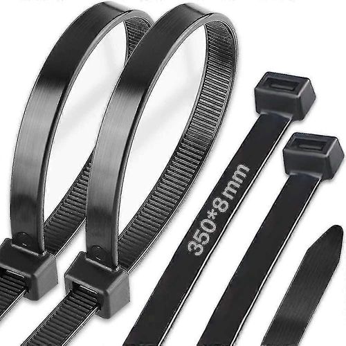 Paquet de 100 colliers de serrage longs - 350 mm x 8 mm - Résistant aux UV - Résistance à la traction de 50 kg - Noir