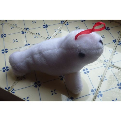 Bébé Phoque Blanc - Petite Peluche À Suspendre - 14x06cm Environ