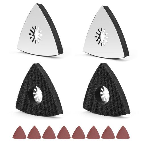 Patin de Ponçage Multi Outil, 4 Pièces 80mm Patin de Fixation Triangulaires avec 8 Feuilles Papier Poncage, Outils Parkside pour Bois, Métal, Plastique Dur, Plâtre