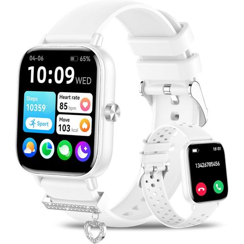 Montre Connectée Femme Avec Appels Bluetooth, 1,85"" Hd Smartwatch Pour Android & Ios, Montre Sport Avec Podomètre, 100+ Modes Sportifs, Sommeil, Fréquence Cardiaque, Cycle Menstruel, Blanc