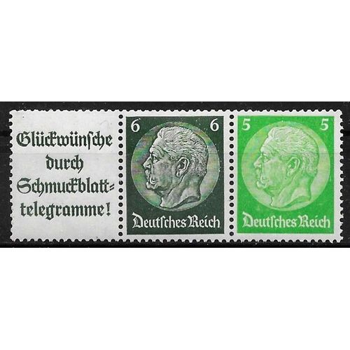 Allemagne, 3ème Reich 1933 / 36, Beau Mini Bloc 2 Timbres Neufs**/* Yvert 485 / 486, Maréchal Hindenburg 6pf. Vert Foncé Et 5pf. Vert Clair, Avec Vignette Publicitaire Pour Le Télégramme.