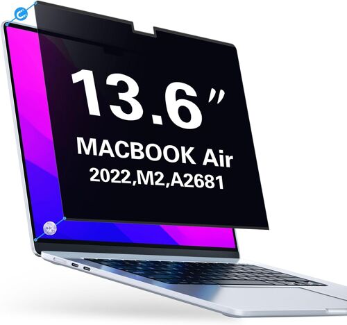 Magnétique Filtre de Confidentialité pour MacBook Air 13,6 Pouces M4 (2025), M3 (2024), M2 (2022) Film de Protection Anti-espion, Anti-éblouissement, Anti-rayures, Mat, Facile à Installer