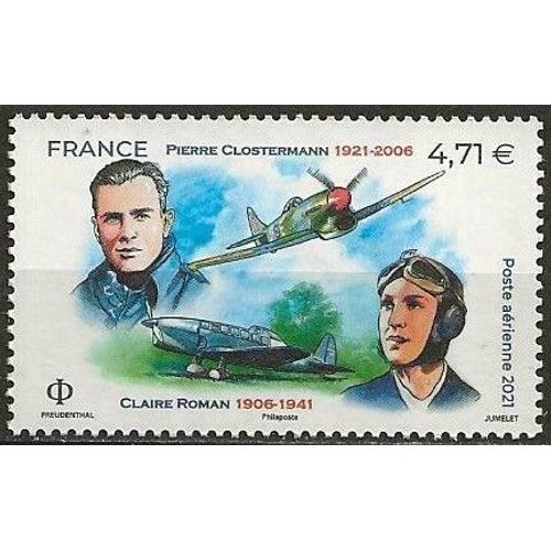 France 2021, Très Beau Timbre Neuf** Luxe De Poste Aérienne Yvert 85, Grands Noms De L'Aviation, Pierre Clostermann (1921-2006) Et Claire Roman (1906-1941).