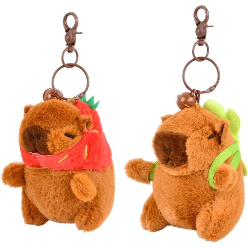 ytseazn-Lot De 2 Peluche Kapibala Porte Clef,Mignon Porte Clé Façon Fraise Et Tortue,Porte Clé Peluche Avec Cloche Amovible Pour Les Amis,Mini Peluche