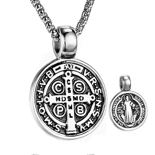 Acier Inoxydable Saint St Benoît Collier Médaille De San Benito Collier Hommes Femmes Spirituelle Vierge Marie Pendentif Collier Pour Hommes