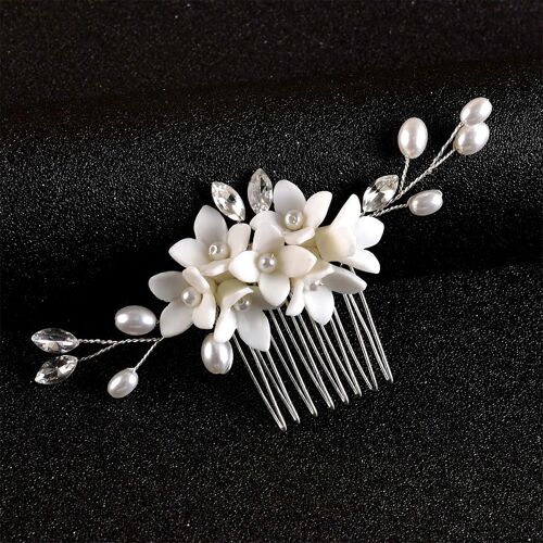 Céramique Blanche Fleur Cheveux Peignes Mariée Mariage Épingles À Cheveux Clips Latéraux Perle Casque Strass Femmes Cheveux Bijoux Accessoires 