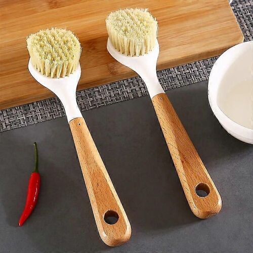 Brosse de nettoyage en bambou naturel Poils de sisal Brosse à récurer pour la vaisselle poêle en fonte Casseroles Poêles Brosse à casserole Nettoyage de la cuisine