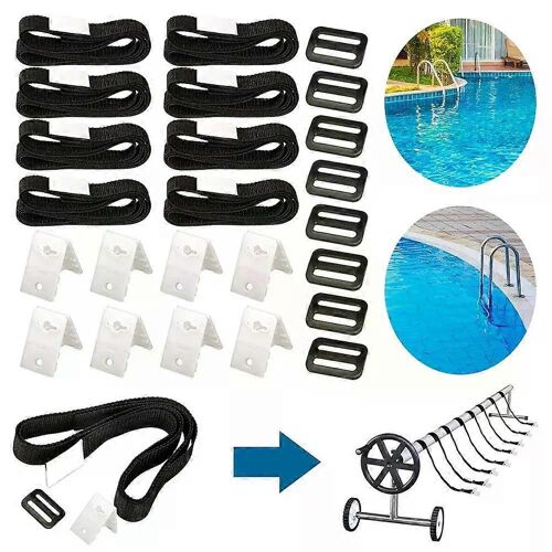8Pcs Solar Cover Reel Straps Solar Cover Roller Fixation Straps Kit de fixation de bobine de couverture solaire pour piscines creusées