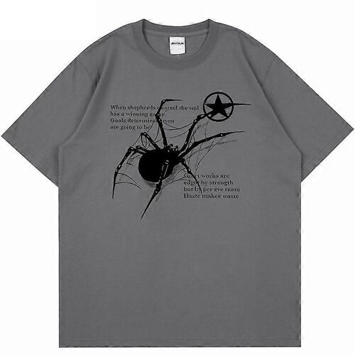 Y2k Coréen Hommes Streetwear Spider Graphique Acubi Harajuku Egirl T-Shirts À Manches Courtes Grunge Esthétique Oversize Tops Alt Clothing