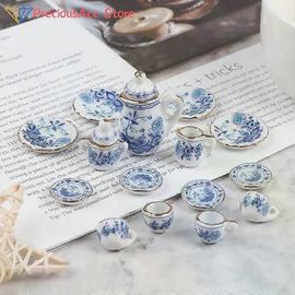 15Pcs 1:12 Miniature Porcelaine Tasse à thé Ensemble Fleur Vaisselle Cuisine Maison De Poupée Meubles Jouets Pour Enfants Tasses À Thé Maison Poupée