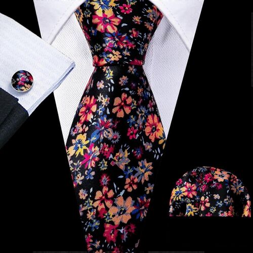 Rouge Imprimé Hommes Cravate Set Soie Jacquard Floral Mariage Affaires Cravate Mouchoir Boutons De Manchette 30 Couleurs Cadeau De Luxe BarryWang