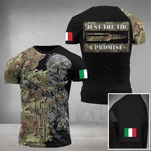 Camo Italie Drapeau T-Shirt Pour Hommes Italien Imprimé En 3d T-Shirt Classique À Manches Courtes Tee Shirt Surdimensionné Sports Camouflage Tops