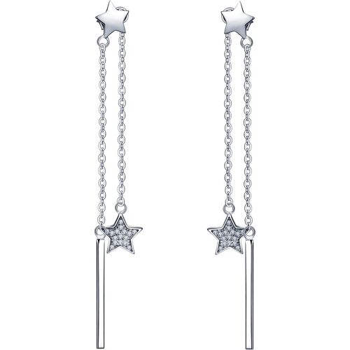 Boucle D'oreille Pendante En Argent 925 Orné Zircon Créole Femme Fille En Forme Étoile Deux Manière À Porter