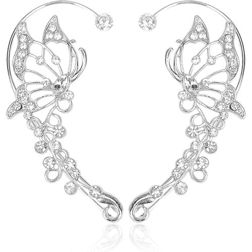 Kalanka-Oreille Elfe,1 Paire Boucles D'oreilles Elfe Femme Argent Manchettes Oreilles Elfes Boucles D'oreilles Clips Oreilles Non Percées Pour Mariage Halloween Cosplay Costume
