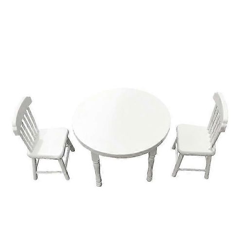 3pcs/Set 1:12 Miniature Meubles Table À Manger En Bois Blanc Avec 2 Chaises Décorations Accessoires