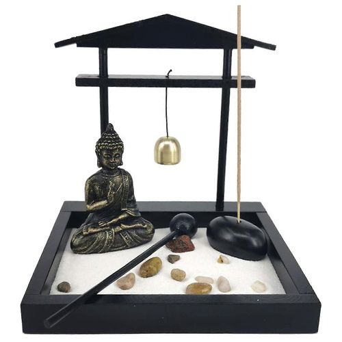 Statue de Bouddha méditant sur le jardin de sable,mini kit de plateau de sable de jardin pour la décoration du bureau à domicile