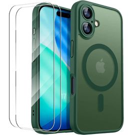 Coque + 2 Verres Trempés pour iPhone 17, Protection avec Anneau Magnétique et Vitre Caméra - Vert Nuit - EFConnection