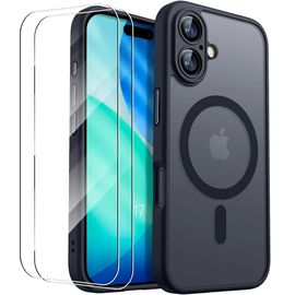 Coque + 2 Verres Trempés Pour Iphone 17, Antichoc Hybride Avec Anneau Magnétique Et Vitre Caméra - Noir - Efconnection