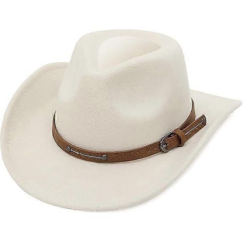Femmes Hommes Western Cowboy Fedora Feutre Chapeau Large Brim Chapeau De Cow-Girl En Plein Air Avec Boucle De Ceinture
