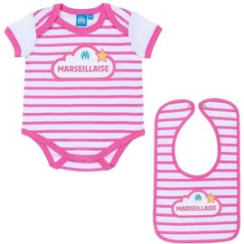 3 Mois - Ensemble Body Bavoir Bébé Fille Om - Collection Officielle Olympique De Marseille