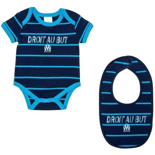 12 Mois - Body Bavoir Bébé Garçon - Olympique De Marseille - Collection Officielle - Coton - Manches Courtes - Bleu