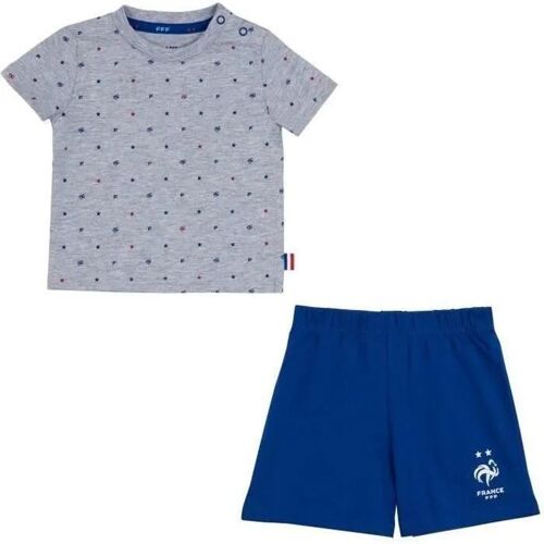 3 Mois - Ensemble T-Shirt + Short Bébé Garçon - Equipe De France De Football - Fff - Coton - Manches Courtes - Bleu
