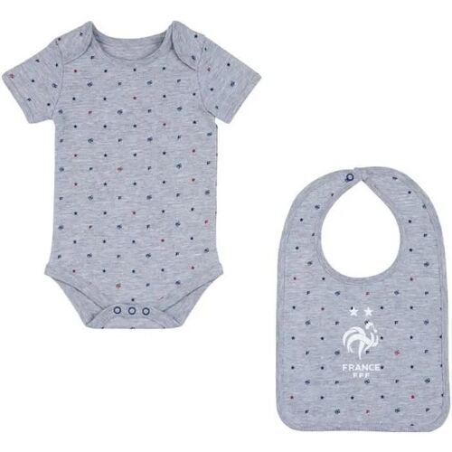 12 Mois - Body + Bavoir Bébé Garçon - Equipe De France De Football - Fff - Coton - Manches Courtes - Gris