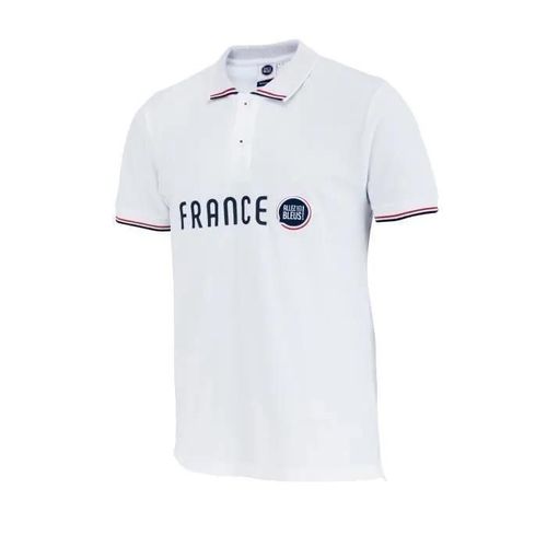 L - Polo - France - Collection Officielle Allez Les Bleus - Manches Courtes - Coton 220g - Blanc