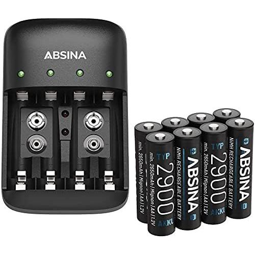 Chargeur De Piles Rechargeables Aa Aaa & 9V + 8X Aa 2900 Pile - Chargeur De Pile Nimh Avec 4 Emplacements - Chargeur Piles Rechargeable Pour Aaa, Aa & 9V - Chargeur Pile, Chargeurs De Piles