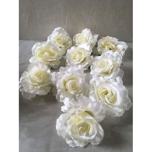 10 belles roses artificielles façon soie blanc/écru- déco mariage etc