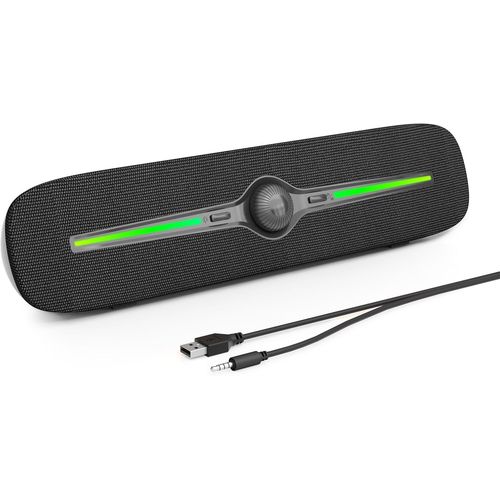 Enceinte PC R90, Alimentation USB Enceintes, avec lumières LED colorées, AUX de 3,5 mm Haut Parleur Filaire pour Barre de Son de Bureau