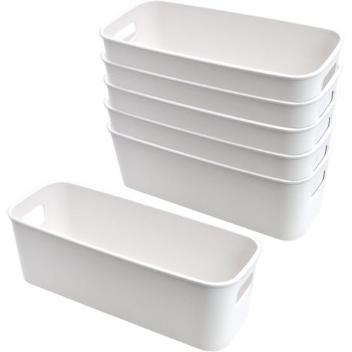 Boîte de rangement en plastique 30 cm, lot de 6, petite boîte de rangement blanche, panier de rangement étroit, organisateur de rangement pour cuisine et salle de bain, étagère en plastique