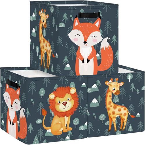 Boîtes De Rangement Lot De 3 Animaux Lion Cube De Rangement Pour Placard Pliables Coffre À Jouets Raton Laveur Bleu Enfant Paniers Pour Étagères Livres