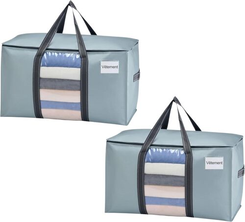 Sjzg-95 L Sac De Rangement Grand Pliables, Sacs De Déménagement Robustes Avec Couvercle Et Poignées Renforcées Pour Le Vêtement, Couettes Et Linge De Lit, Sac À Linge(Bleu Clair, Lot De 2)