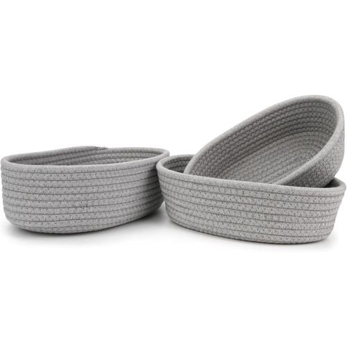 Ersan-Lot De 3 Paniers De Rangement Ovales En Corde Panier Tressé Corde Pour Etagères Boite De Rangement Pour Bureau, Tiroir, Placard, Salon (Gris)