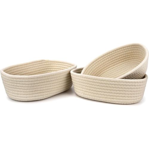 TIANYI-Lot de 3 Paniers de Rangement Ovales en Corde Panier Tressé Corde pour Etagères Boite de Rangement pour Bureau, Tiroir, Placard, Salon (Blanc)