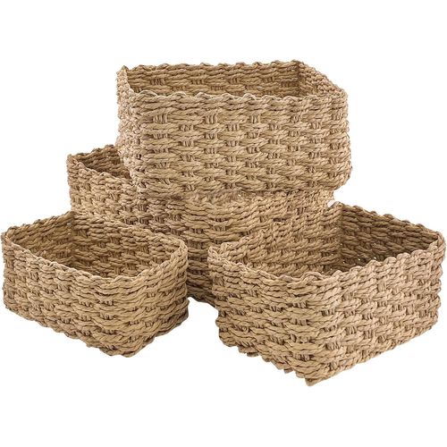 Subzonal-Panier Osier Rangement Salle De Bain Corbeille Enfant Jaune En Papier Bio Écologique Lot De 4 Pour Jouets, Cd, Cosmétique,Langes Coton Bébé,Câble De Charge,Décor Maison
