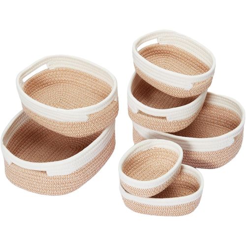 Ersan-Lot De 7 Boîtes De Rangement Décoratives En Corde De Coton Tissée Pour Placard, Étagère, Petite Boîte Ovale Pour Clés, Serviette Et Pot De Fleurs, Sans Plis, Tissu Doux (Gingembre Mélangé)
