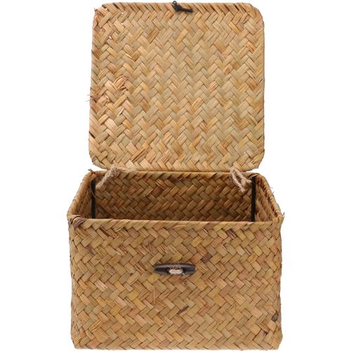 Panier de rangement avec couvercle en osier carré Boîte de rangement pour thé Organisateur de rangement en rotin Tissu Décoration