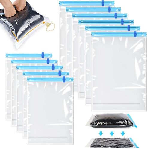 loc-Lot De 10 Sacs Sous Vide Pour Vêtements De Voyage,40X60Cm + 35X50Cm,Pas De Pompe À Vide Nécessaire