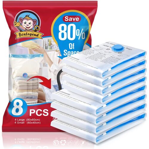 SJZG-Sacs De Rangement Sous Vide 8 Packs 4 * 80X60 + 4 * 60X40Cm 80 Microns Housses De Rangement Sous Vide Voyages Pour Vêtements, Couvertures, Couettes, Literie, Oreillers