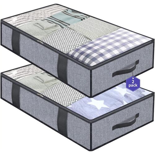 Sjzg-Sac De Rangement Sous Lit Lot De 2, Closet Organizer Sac Souple, Pliable, Sac Space Saver À 4 Renforcé Poignées, Pour Ranger Les Vêtements, Couettes, 100 X 50 X 15 Cm, Gris Lin