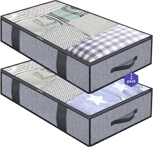 Sjzg-Sac De Rangement Sous Lit Lot De 2, Closet Organizer Sac Souple, Pliable, Sac Space Saver À 4 Renforcé Poignées, Pour Ranger Les Vêtements, Couettes, 100 X 50 X 15 Cm, Gris Lin