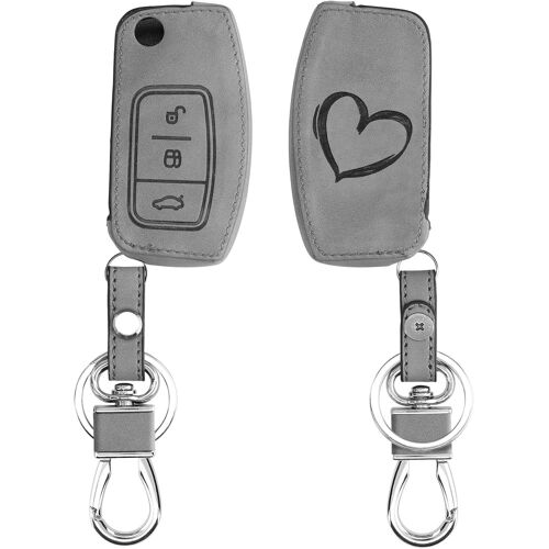 Accessoire Clef De Voiture Compatible Avec Ford 3-Bouton-Coque De Clé De Voiture En Nubuck-C?ur Peint Gris