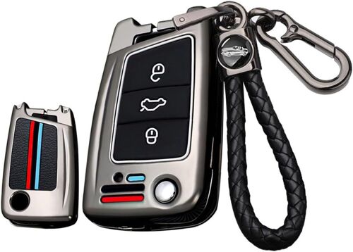 Coque De Clé De Voiture Pliante Pour Vw Golf 7 Mk7 Tiguan Polo Pour Skoda Octavia A7 Kodiaq Seat Ateca Leon Étui De Clé En Métal 3 Boutons B Noir